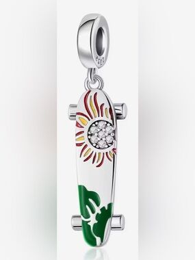 Silver Sunburst Dangle Skateboard Charm